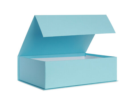Open turquoise shoe box isolated on white