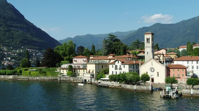 Aerial Drone Footage View Of Como’s lakes, Lecco lake, House on bay ,in Lombardia Italy Europe Alps // no video editing
