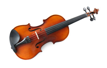 Fototapeta na wymiar Beautiful violin isolated on white. Classic musical instrument