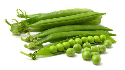 Young green peas on white