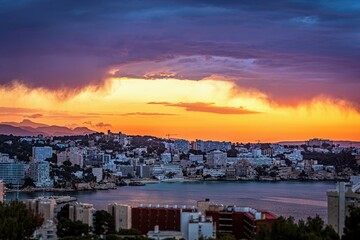 sunset over the sea in palma de mallorca, spain