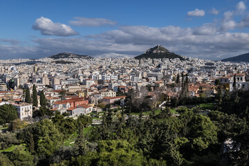Fototapeta na wymiar Panoramic view over the old town of Athens from Acropolis hill. Athens, Greece.