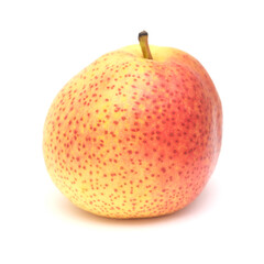 Large very round yellow and red pear fruit isolated on white background