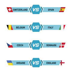 Football versus illustration. Swez vs. Spain. Belgium vs Italy. Czech vs Denmark. Ukraine vs. England. Vector in flat design