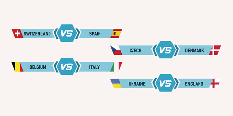Football versus illustration. Swez vs. Spain. Belgium vs Italy. Czech vs Denmark. Ukraine vs. England. Vector in flat design