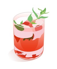 Summer cocktail with mint and berry. Vector illustration