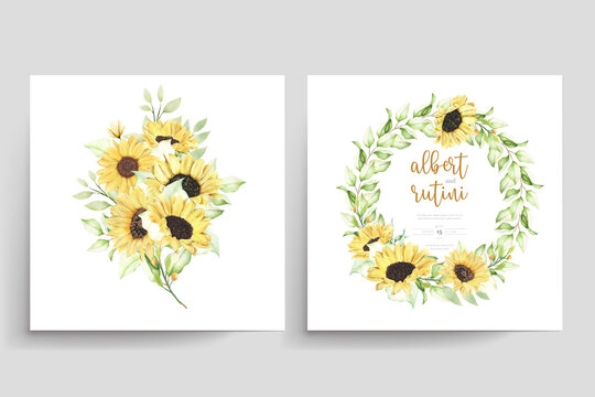 hand drawn watercolor sunflower wedding card set