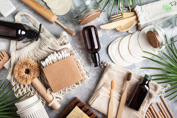 Set of natural skin care products, eco friendly bathroom and kitchen accessories.