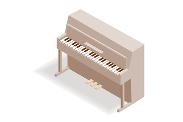 Isometric piano illustration. Woodden clasical, acoustic piano illustration isolated on white background.