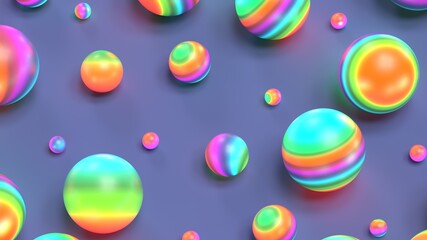 background abstract minimal colorful spheres iridescent glowing on the floor pattern composition 3d render
