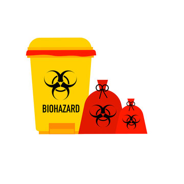 Biohazards waste icons. Biohazards trash and garbage bag.