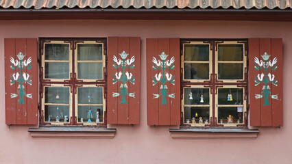 old wooden window with design, Klaipeda, Lithuania