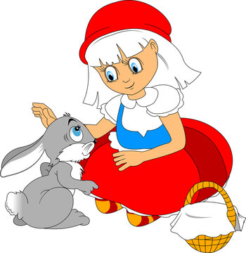 Little girl and gray rabbit