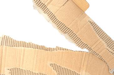 Recycled paper craft stick on a white background. Brown paper torn or ripped pieces of paper isolated on white background.