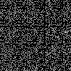 Seamless abstract pattern. Doodle illustration with abstract design on black background. Vintage abstract pattern, sweet elements background for your project, menu, cafe shop. 