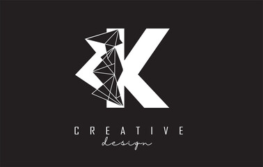 Letter K logo design with broken stone, glass detail. Vector Illustration with geometrical effect.