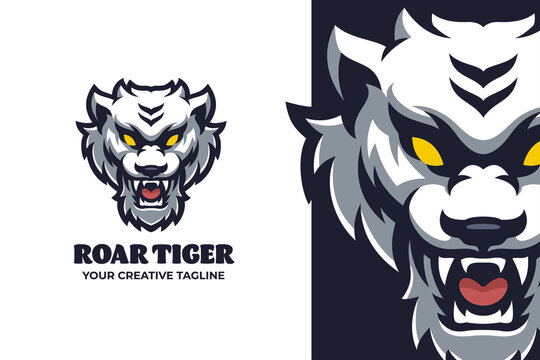 White Roaring Tiger Mascot Logo