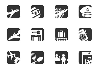 Airport and air carrier services icon set