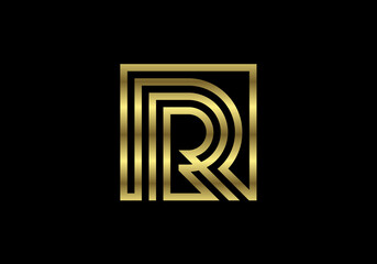 Golden Capital Lines Letter R. Creative Line Letters Design, Graphic Alphabet Symbol For Logo, Poster, Invitation. Vector Illustration