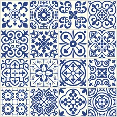 Tapeten Blumenbeschaffenheit in Blau und Weiß. Geometrische Keramik-Design-Fliese. Vintage Illustration Hintergrund. © volabs