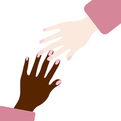 Vector illustration . Hands . First touch . Girl's love . Two hands holding hands .