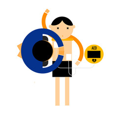 CPR with AED by one person. 