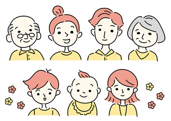 ３世代家族のイラストセット