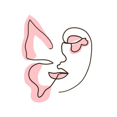 abstract face with butterfly one line drawing. Portret minimalistic style