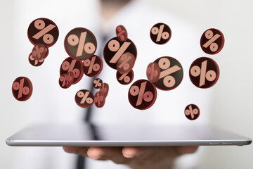  touching sales icons with a as 3D rendering