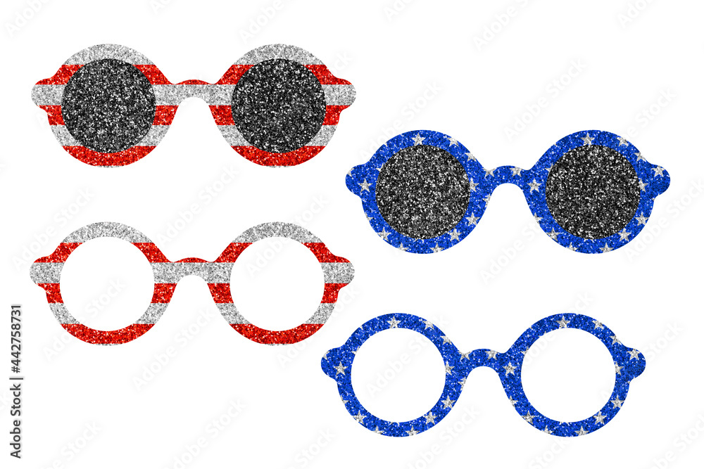 Wall mural glitter glasses in colors of american flag. clip art patriotic set on white