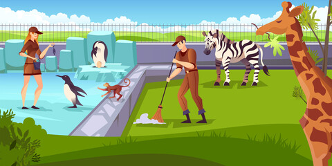Zoo Animals Zookeepers Composition - Powered by Adobe