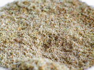 Dry sphagnum, peat moss, perennial marsh white moss of light brown beige yellow color, close-up