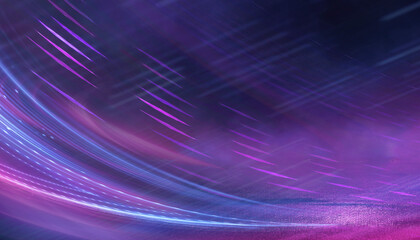 Abstract neon futuristic background. Distortion of light rays. Dark futuristic scene, smoke, smog, rays and lines. Illusion fantastic, neon background, tunnel. Dark street scene with neon lights.