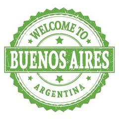 WELCOME TO BUENOS AIRES - ARGENTINA, words written on green stamp