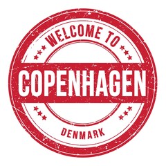 WELCOME TO COPENHAGEN - DENMARK, words written on red stamp