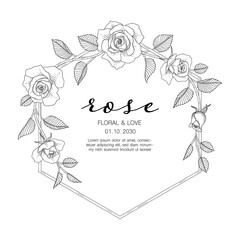 Hand drawn rose floral greeting card background.