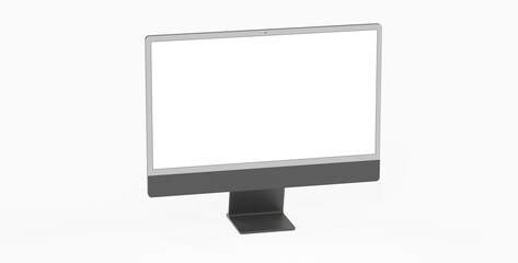 Realistic 3D Computer, with a white screen, isolated on a background