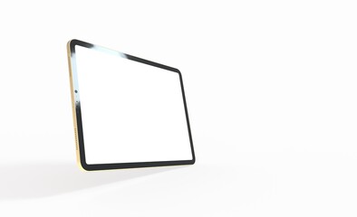 3D tablet with empty screen isolated digital white