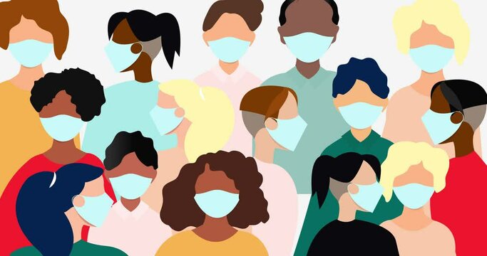 People in mask animation. Virus protection mask. Face mask vector. people wearing masks. Coronavirus protection. Covid 19 protection. Vector composition for presentations and marketing