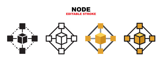 Node icon set with different styles. Icons designed in filled, outline, flat, glyph and line colored. Editable stroke and pixel perfect. Can be used for web, mobile, ui and more.