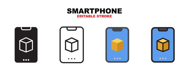 Smartphone icon set with different styles. Icons designed in filled, outline, flat, glyph and line colored. Editable stroke and pixel perfect. Can be used for web, mobile, ui and more.