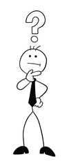 Stickman businessman character confused, vector cartoon illustration