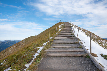 hiking trail to the top of Fellhorn mountain at springtime