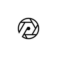 p initial camera logo design vector template
