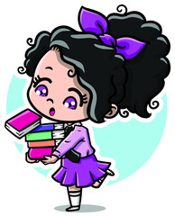 Chibi with Pink Shirt and Skirt Reading Red Book