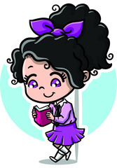 Chibi with Pink Shirt and Skirt Reading Red Book