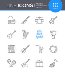 Musical instruments - line design style icons set