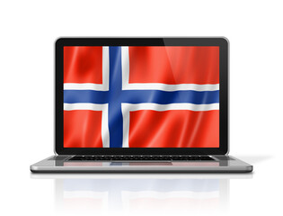 Norwegian flag on laptop screen isolated on white. 3D illustration