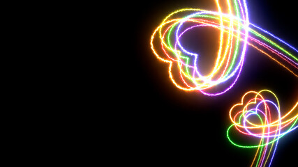 Colorful heart LGBT Pride Month symbol abstract line blazing neon glowing on black background