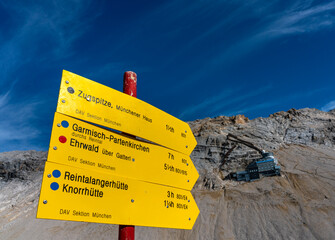 Touristen und Wanderer auf der Zugspitze in Bayern